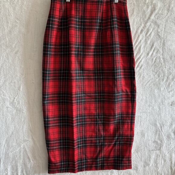 Vintage Rafaella Wool Maxi Red Tartan Plaid Wrap Skirt Size 8 Fringe Blanket - Picture 6 of 10
